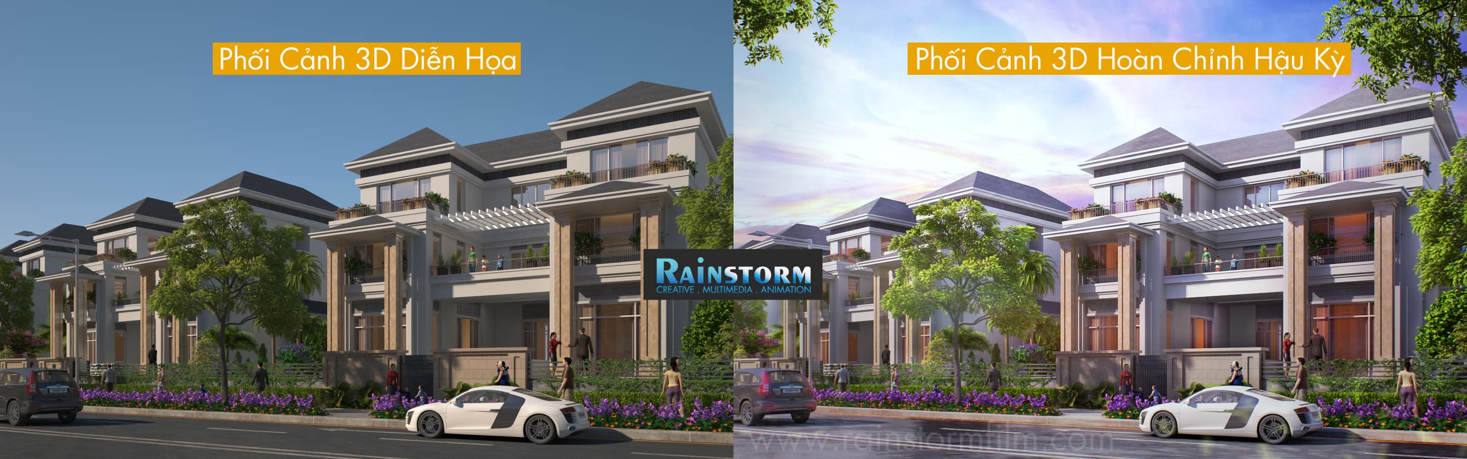 thiết kế phối cảnh 3D kiến trúc của công ty Rainstorm Film